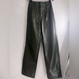 Dark Green Faux Leather Pants